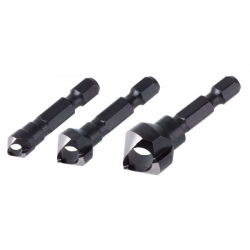 Zestaw pogłębiaczy 8, 12, 16 mm Wolfcraft - z wyrzutnikiem, trzpień 6-kątny