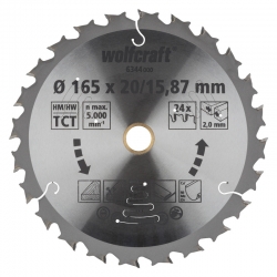 Tarcza HM do pilarek akumulatorowych; Ø 165 x 20/15,87 x 1,8 / ilość zębów: 24; seria lila Wolfcraft